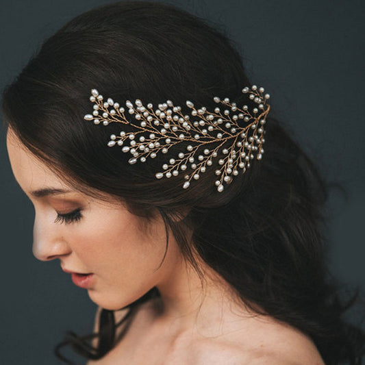Peine de Perlas Hecho a Mano para Novia - Tocado con Hojas para Sesión de Bodas