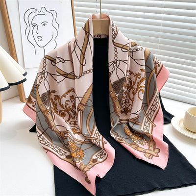 Pañuelo de Seda Twill Estampado 90cm con Anilla Cadena - Diseño Europeo y Americano - Image 9
