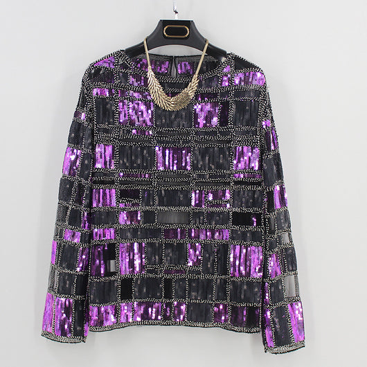 Blusa Cuadriculada de Trabajo con Detalles de Encaje y Perlas - Image 11