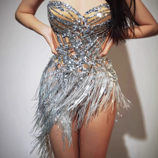Falda de Danza con Borlas y Cristales Estilo Europeo Americano - Image 3