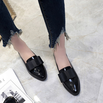 Zapatos Bailarinas Mujer con Moño - Loafers Elegantes Punta Fina Cuero Charol