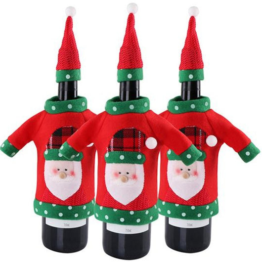 Set de Fundas Navideñas para Botellas de Vino con Bordado Cartoon - Image 3