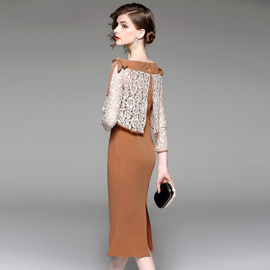 Vestido Otoñal Elegante con Encaje y Falda Sirena Ajustada - Image 2