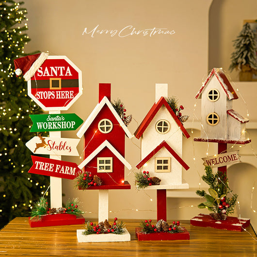 Adorno Navideño Casita de Madera con Buzón Decorativo