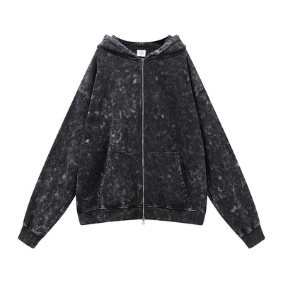 Cardigan Sudadera Holgada Negra Lavada Estilo Vintage para Hombre - Image 6