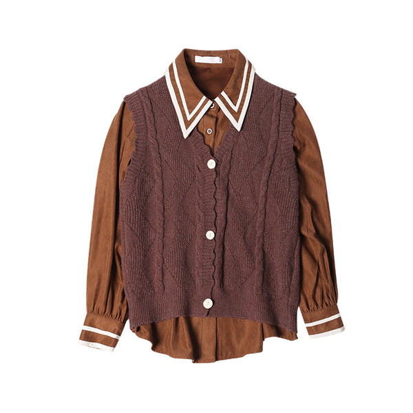 Conjunto Preppy de Camisa y Chaleco de Color Sólido - Image 3