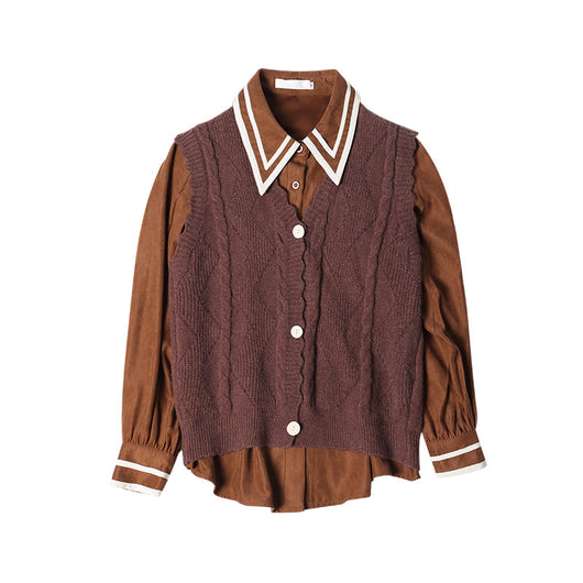 Conjunto Preppy de Camisa y Chaleco de Color Sólido - Image 3