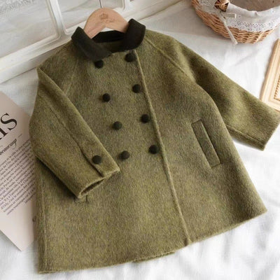 Abrigo de Lana Retro Verde Militar Niños - Corte Medio - Image 8