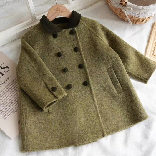 Abrigo de Lana Retro Verde Militar Niños - Corte Medio - Image 8