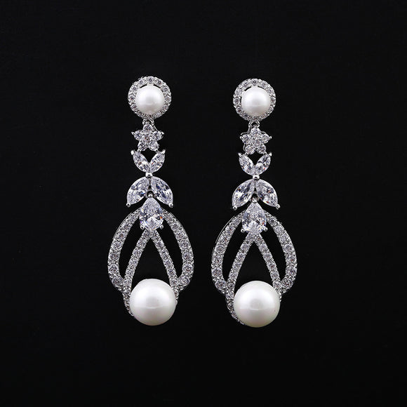 Aretes de Perla y Circón en Plata 925 y Oro Blanco