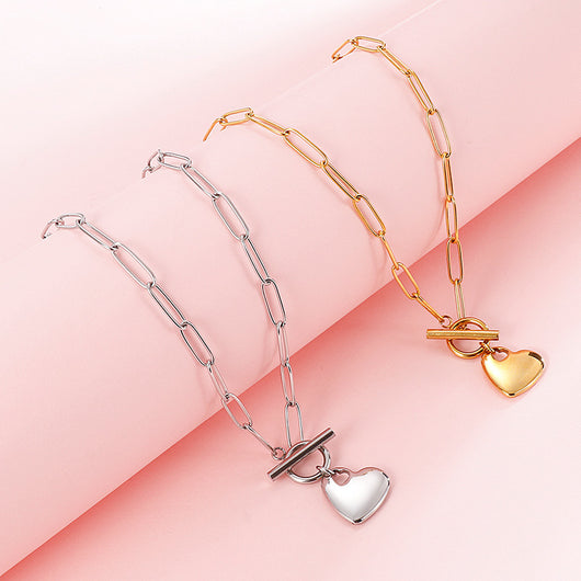 Conjunto de Pulsera y Collar de Acero Titanio con Corazón de Durazno para Mujer - Image 3