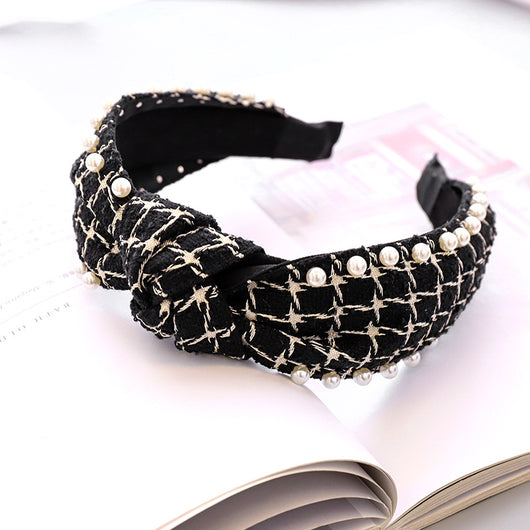 Diadema de Perlas Étnica con Tela Escocesa Clásica - Image 25