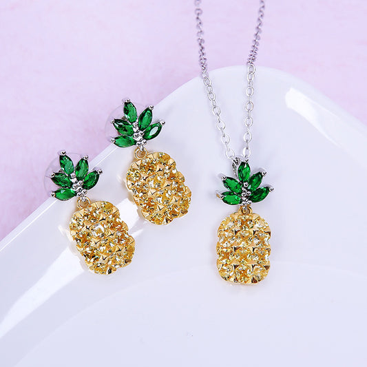 Conjunto de Aretes y Collar Piña Cristal con Árbol de Coco - Image 2