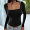 Blusa Cuadrada de Manga Larga Ajustada - Estilo Europeo Moderno