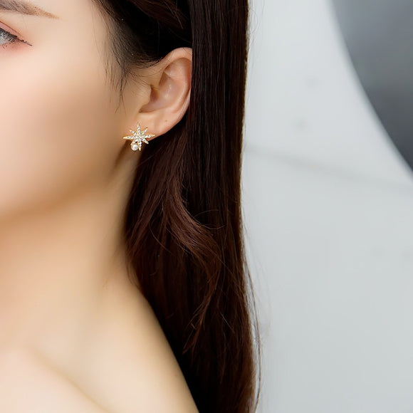 Aretes Asimétricos de Estrellas y Perlas - Estilo Coreano y Europeo
