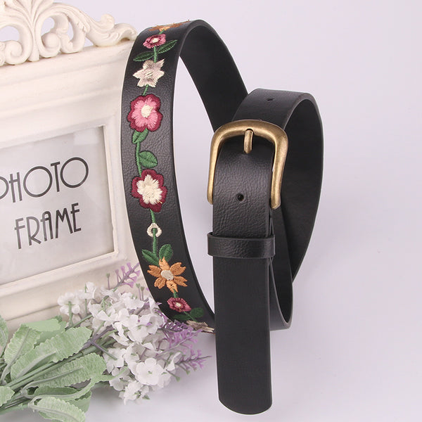 Cinturón Vintage para Mujer con Bordado Floral