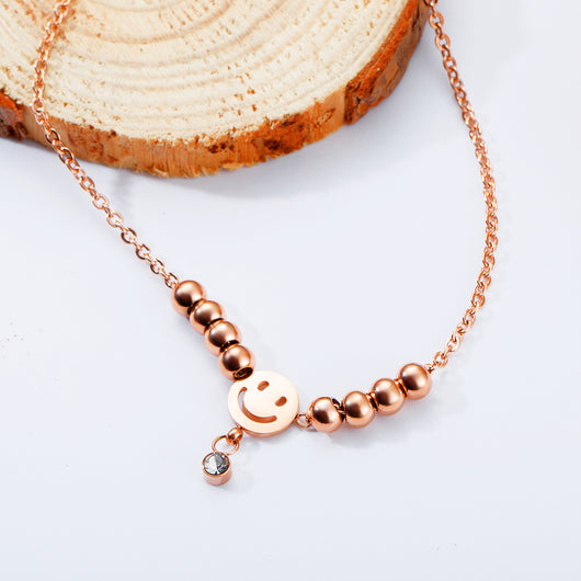 Pulsera de Tobillo en Acero Titanio Chapado Oro Rosa con Perlas Redondas - Image 2