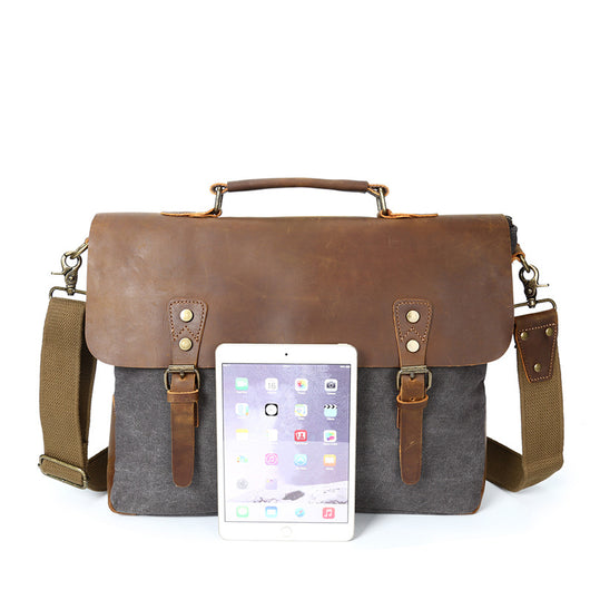 Bolsa Mensajero de Lona para Hombre con Cuero Vintage - Estilo Retro