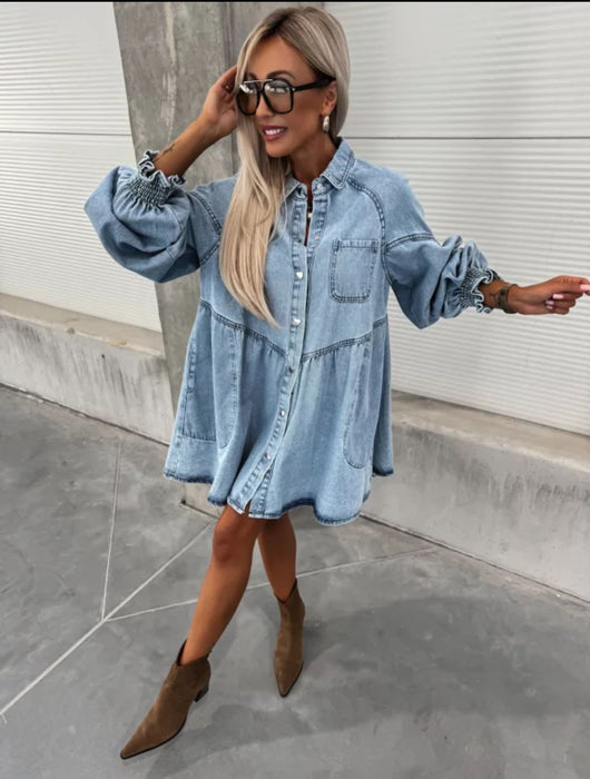 Vestido Camisero Denim Manga Larga para Primavera y Verano - Image 8