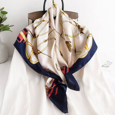 Pañuelo Cuadrado de Seda Sintética con Cadena - Elegancia para Primavera y Otoño - Image 9