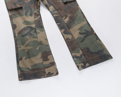 Pantalones Cargo Camuflaje Desgastado con Múltiples Bolsillos y Costuras de Trabajo - Image 13