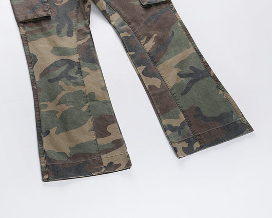 Pantalones Cargo Camuflaje Desgastado con Múltiples Bolsillos y Costuras de Trabajo - Image 13