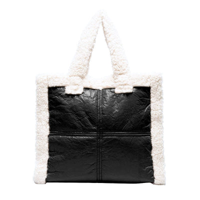 Bolso Tote de Lana Cuadrillé con Costuras Reforzadas