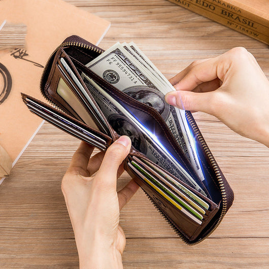 Billetera de Cuero Genuino para Hombre con Múltiples Compartimentos y Cierre - Image 3