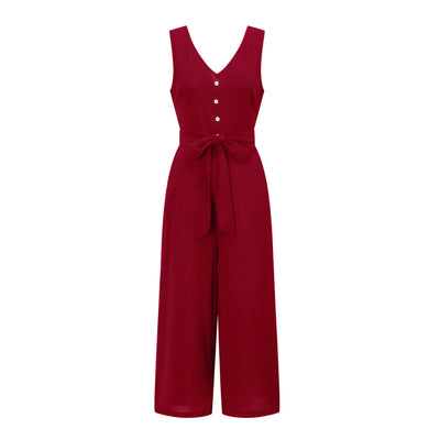 Jumpsuit con Escote en V, Halter y Cinturón - Image 3