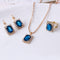 Crystal bridal necklace earring ring three piece Set Sapphire