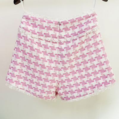 Shorts de Tweed Pata de Gallo Brillantes con Flecos - Image 5