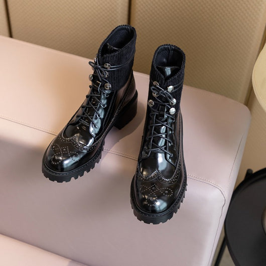 Botines Cortos de Tacón Grueso con Punta Redonda y Encaje Versátil - Image 16
