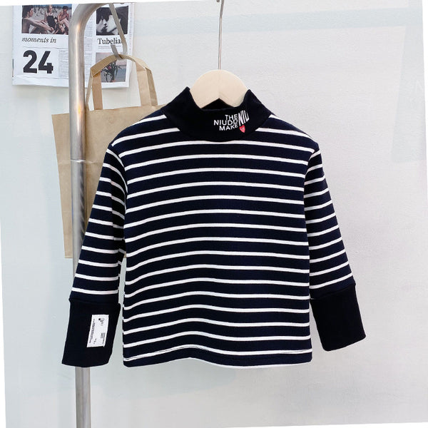 Camisa Base Rayas con Cuello Alto y Bordado Personalizado