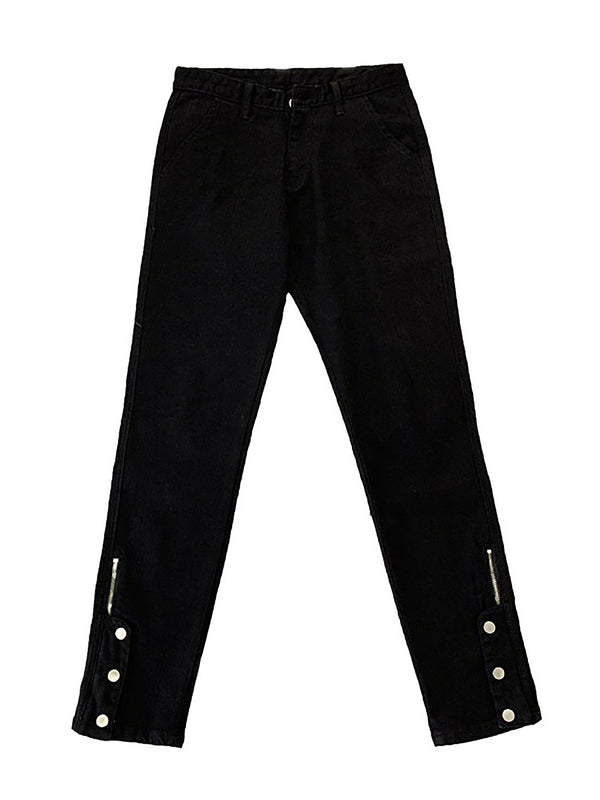 Jeans Negros de Corte Recto con Detalles de Herraje Moderno