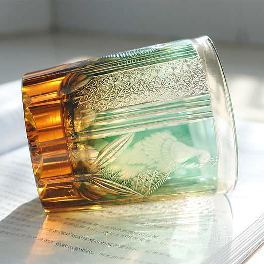 Vaso de Whiskey de Cristal Tallado a Mano con Diseño de Pavo Real - Image 14
