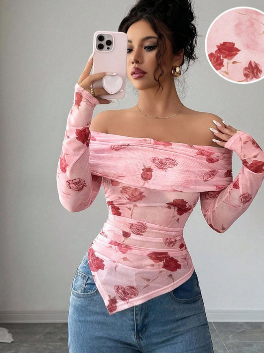 Blusa Asimétrica Ajustada con Volantes y Estampado Versátil - Image 15