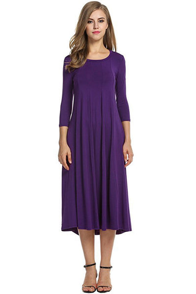 Vestido Oscilante Cuello Redondo Manga Corta Color Sólido - Image 29