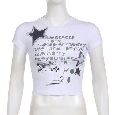 Playera Estampada Graffiti Stars Cuello Redondo Ajustada para Mujer - Image 6