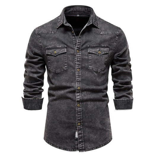 Camisa de Mezclilla para Hombre Resistente con Lavado Industrial