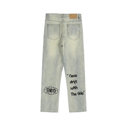 Jeans Vintage Americano Desgastado Amarillo con Estampado de Letras - Image 5