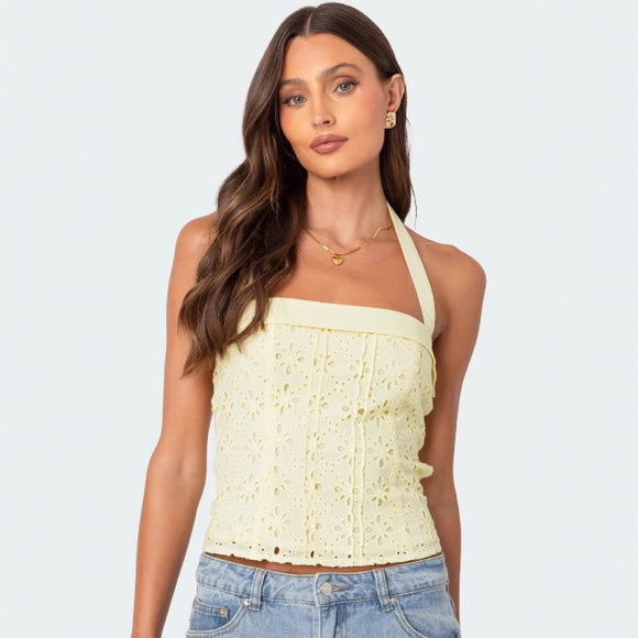 Blusa Camiseta Escotada sin Espalda con Bordado y Tirantes Finos - Ideal para Verano
