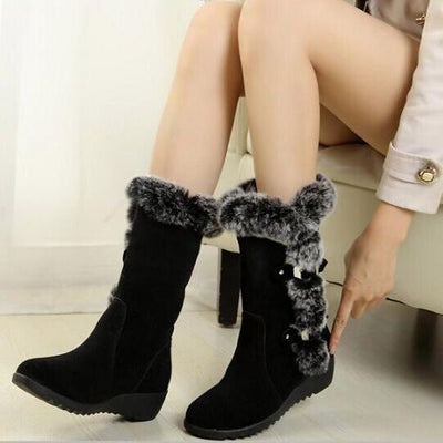 Botas de Invierno Caña Media con Pelaje Sintético - Comodidad Cálida para Mujer