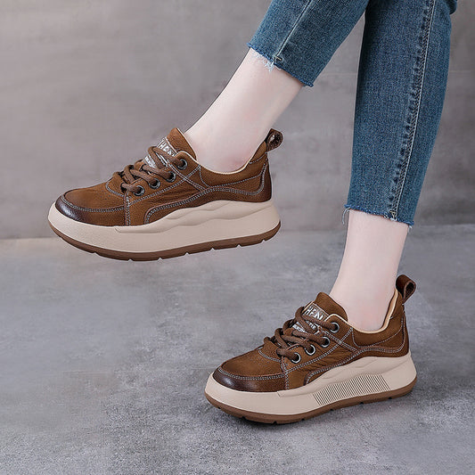 Zapatos de Cuero Genuino Estilo Británico con Plataforma y Cordones