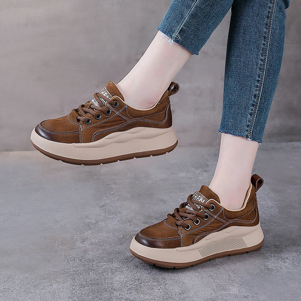 Zapatos de Cuero Genuino Estilo Británico con Plataforma y Cordones