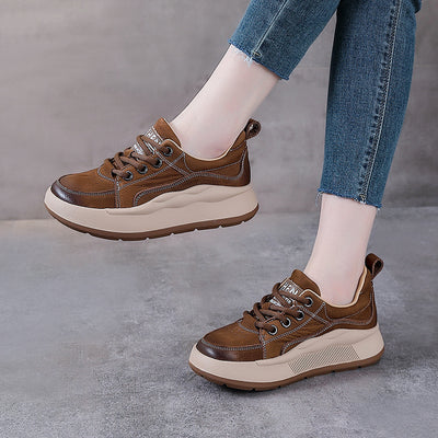Zapatos de Cuero Genuino Estilo Británico con Plataforma y Cordones
