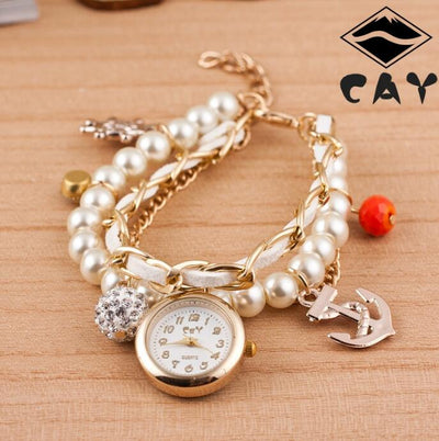 Reloj Pulsera Dama Perla y Ancla - Diseño Circular Elegante - Image 3