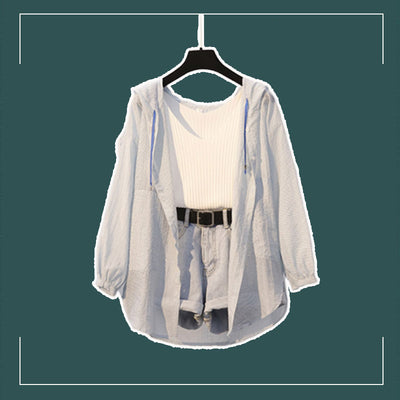 Conjunto Retro de Shorts Denim y Blusa Protectora Anti-UV - Image 10