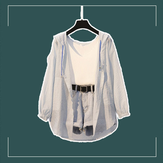 Conjunto Retro de Shorts Denim y Blusa Protectora Anti-UV - Image 10