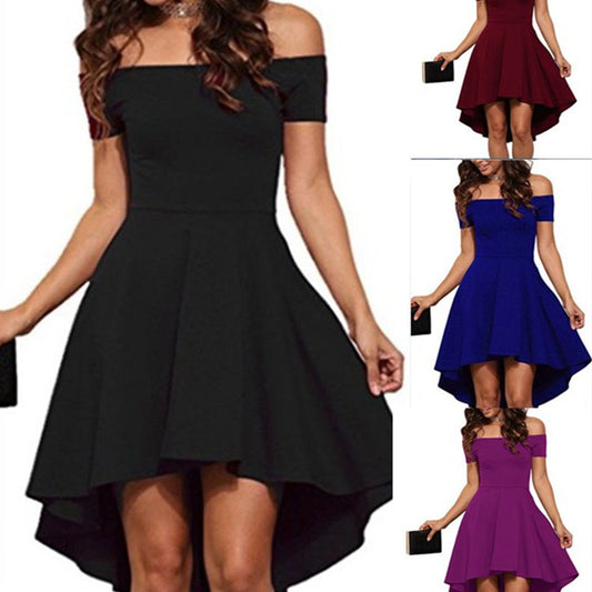 Vestido Asimétrico con Falda Volante y Manga Corta