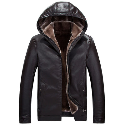 Chaqueta de Cuero PU con Capucha y Forro Polar Grueso para Hombre - Invierno - Image 7